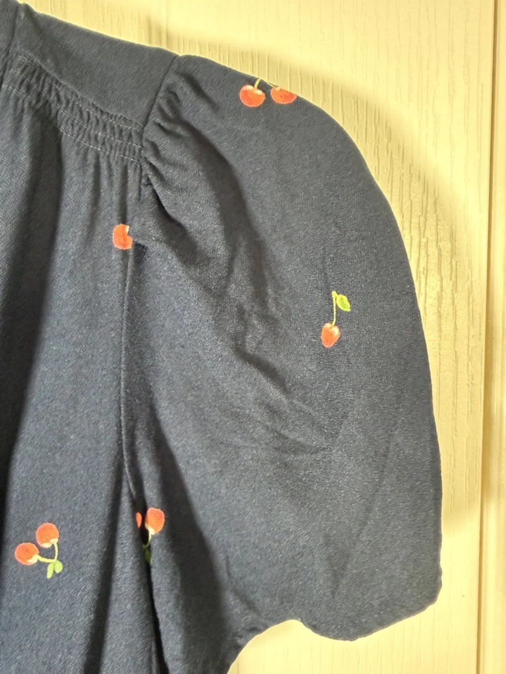 Old Navy Cherry Print Peplum Top Navy Short Sleeve Button Front XS